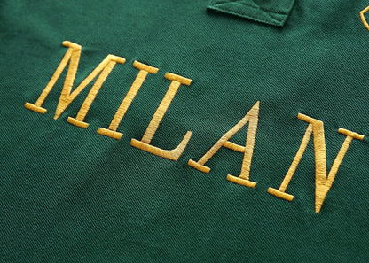 Men's High-Quality Cotton Polo Shirt ITALY GREEN Cotton Embroidered 'MILAN' Symbol Leisure Sport New Year's Gift for Men