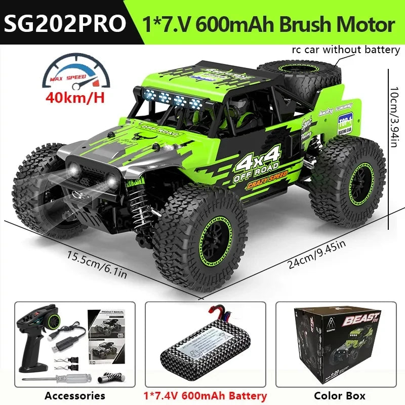 1:20 4WD RC Car 55KM/H With LED Professional Off-Road Racing Brushless 2.4G Remote Control Cars High Speed Drift Monster Truck