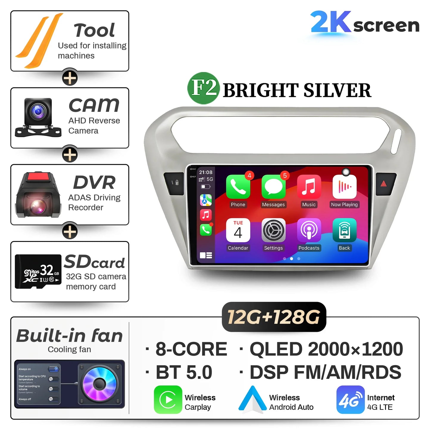 9" Car Radio For Peugeot 301 Citroen Elysee 2013-2018 Android 16 Wireless BT Carplay Multimedia Navigation Touch 2K QLED Screen