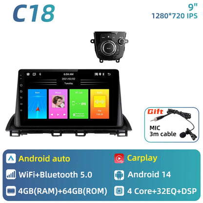 Car Radio For Mazda 3 Axela 2013 - 2018 Android Car Multimedia Player GPS Navigation Carplay Auto Stereo 2 Din Head Unit 4G DSP