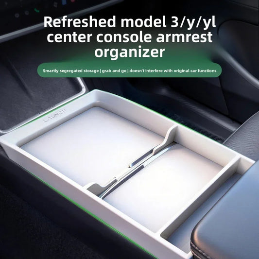 For Tesla New Model 3 Highland / Model Y /YL Center Console Armrest Storage Tray Organizer Box ABS Interior Accessories