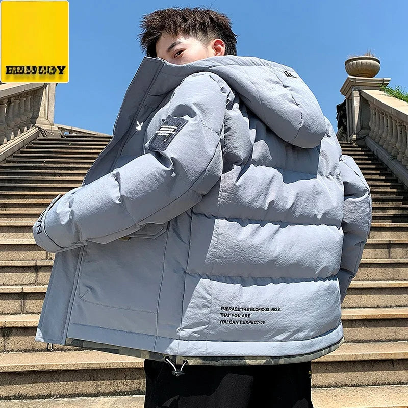 Men's Cotton Jacket 2024 New Winter Thickened Hooded down Cotton Padded Coat Fashionable Loose Style Urban Casual Wear