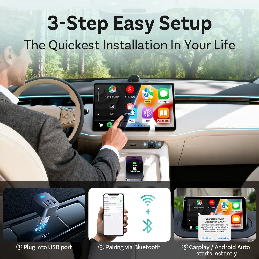 Ottocast Express Mini Dot Wireless Carplay Adapter Android Auto Dongle Wired to Wireless WiFi 6 Plug & Play for Audi Kia