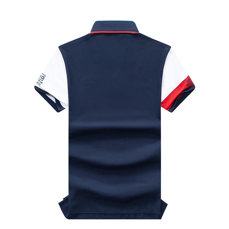 100% Pure Cotton Men Short Sleeve Polo Shirt Embroidery Trendy Contrast Color Splicing Classic Lapel Side Slits Extended Fit Sui