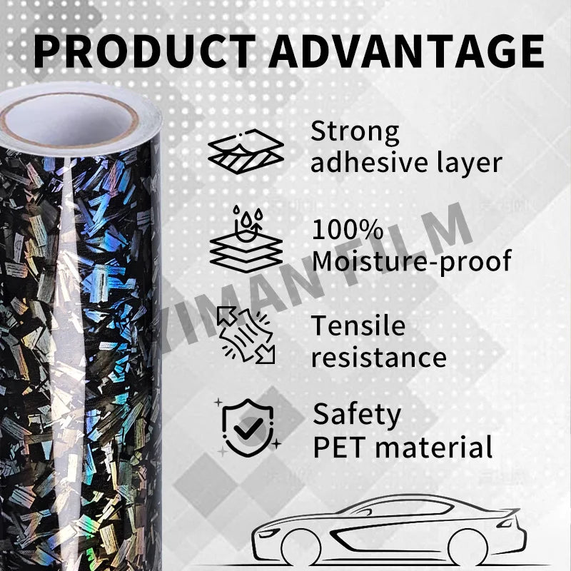 High Gloss Forged Laser Rainbow Carbon Fiber Silver Car Carbon Film Black Vinyl Wrap Tuning Auto Accessories Sticker for Car