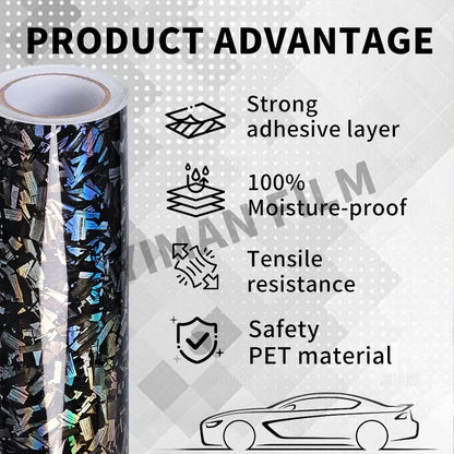 High Gloss Forged Laser Rainbow Carbon Fiber Silver Car Carbon Film Black Vinyl Wrap Tuning Auto Accessories Sticker for Car