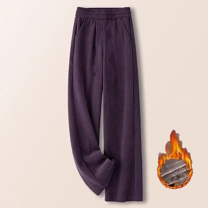 Corduroy Wide Leg Pants High Waist Straight Cut Thickened Women's Loose Fit Trousers Autumn Winter New Style Casual Pants