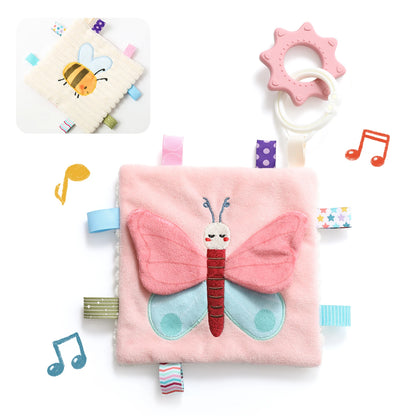 Soft Baby Comfort Blanket with Teether, Sensory Plush Security Toy for Infants, Cute Animal Butterfly/Bear/Elephant Design with