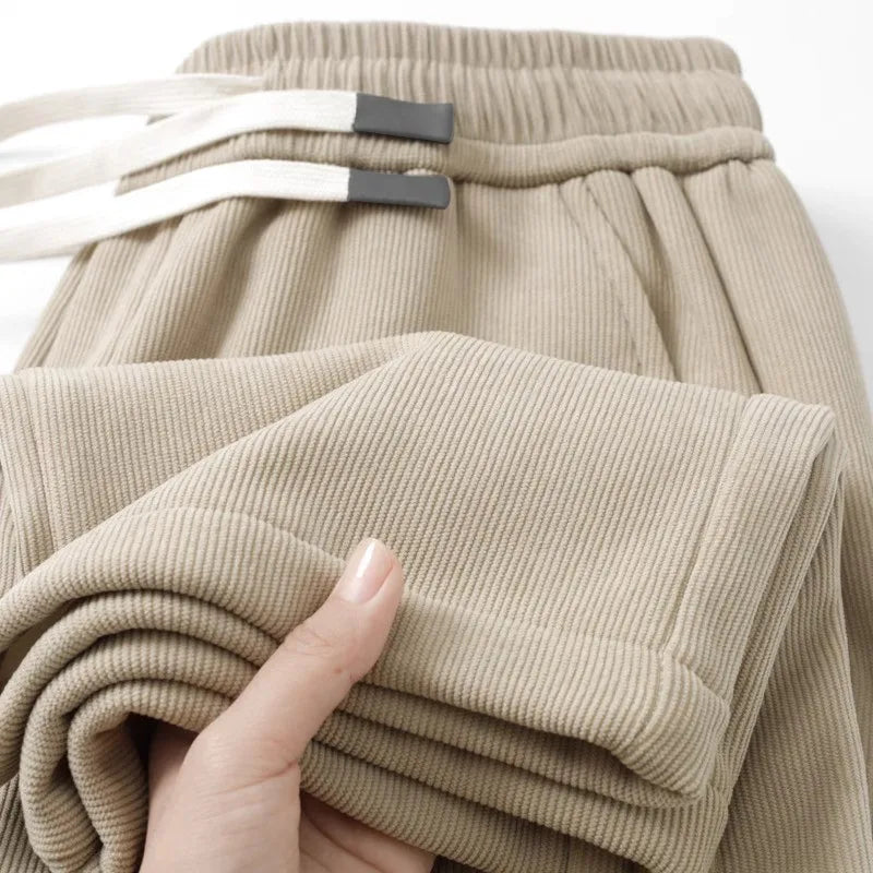 Men's Corduroy Fleece Lined Thickened Straight Leg Casual Pants Autumn Winter Comfortable Soft Skin-friendly Trendy Brand