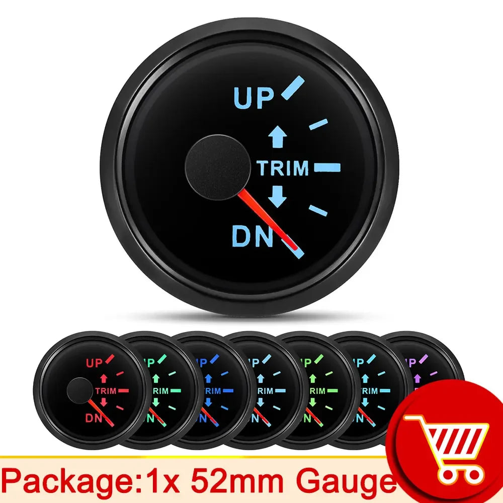 52mm  Trim Gauge Up To Down for Inboard Outboard Engine Boat Marine Trim Tilt Indicator Meter 0-190 Ohm 7 Color Backlight