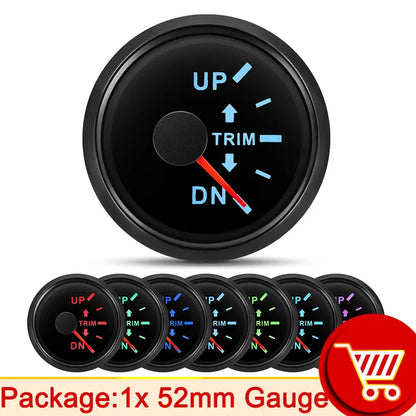52mm  Trim Gauge Up To Down for Inboard Outboard Engine Boat Marine Trim Tilt Indicator Meter 0-190 Ohm 7 Color Backlight
