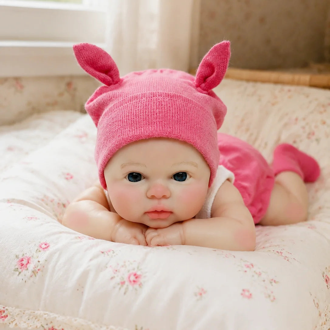 1PCS/2 Styles 13 Inch Cute bebê reborn de silicone sólido Dolls With Open Mouth & Painted Skin Soft & Washable Newborn Doll