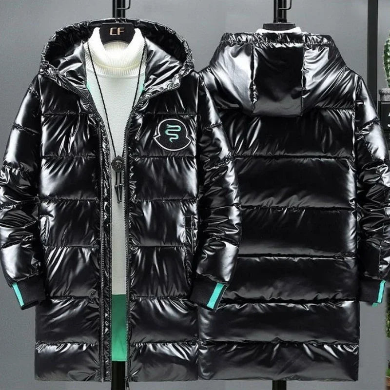 Water Resistant Down Cotton Jacket for Men 2025 New Winter Thickened Glossy Warm Korean Style Trendy Long Coat