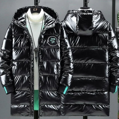 Water Resistant Down Cotton Jacket for Men 2025 New Winter Thickened Glossy Warm Korean Style Trendy Long Coat