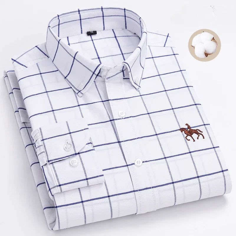 Plus Size 6XL 100% Cotton Long-Sleeve Shirts for Men Oxford Slim Fit Formal Shirt Without Pocket White Office Elegant Clothes