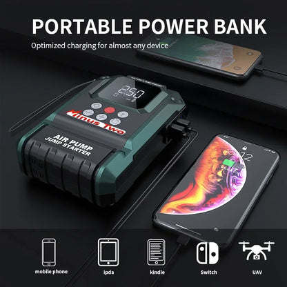 2000A Portable Power Station: Car Jump Starter with 180PSI Air Pump, Dual USB Power Bank & Emergency Booster Kit.