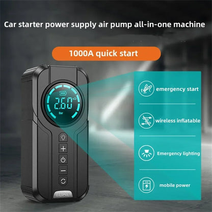 All In One Portable Charger Power Bank  Professional Car Battery Starter - Emergency Car Jump Starter With 150PSI Inflation Pump