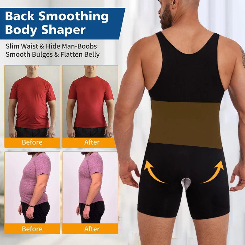 Mens Sleeveless Full Body Shaper Underwear Slimming Compression Seam-free Bodysuit Shapewear Tummy Control Fajas Para Hombres