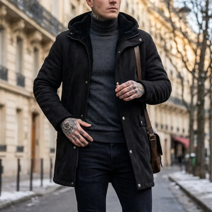 New Winter Arrivals Fleece-Lined Jackets Men’s Hooded Jackets Outdoor Windproof Zip-Up Trench Coats Faux Suede Coats Male Coat