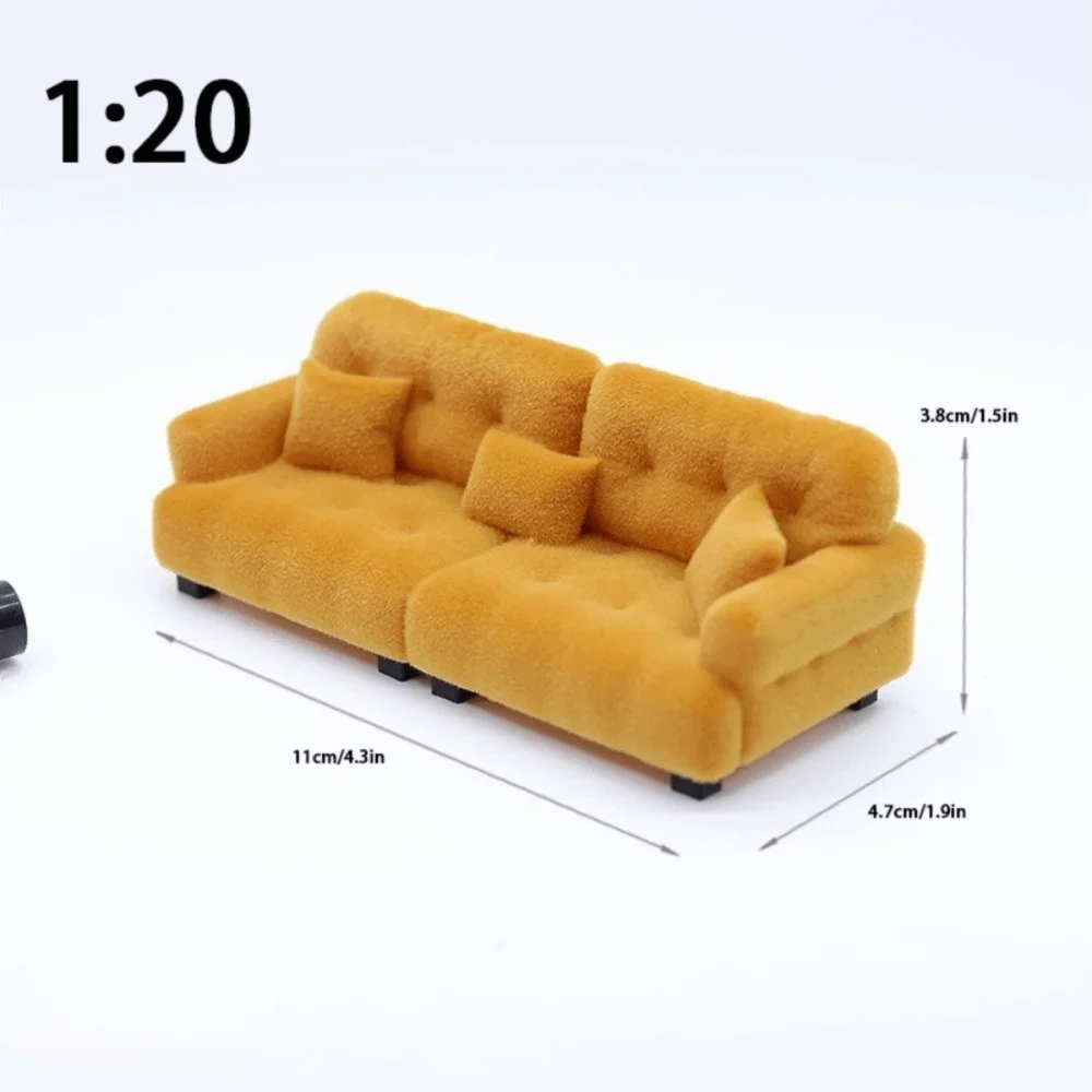 New 1:12 1:20 1:30 Flocking Sofa Model Simulation Dollhouse Decoration Living Room Furniture Mini Sofa House Accessories
