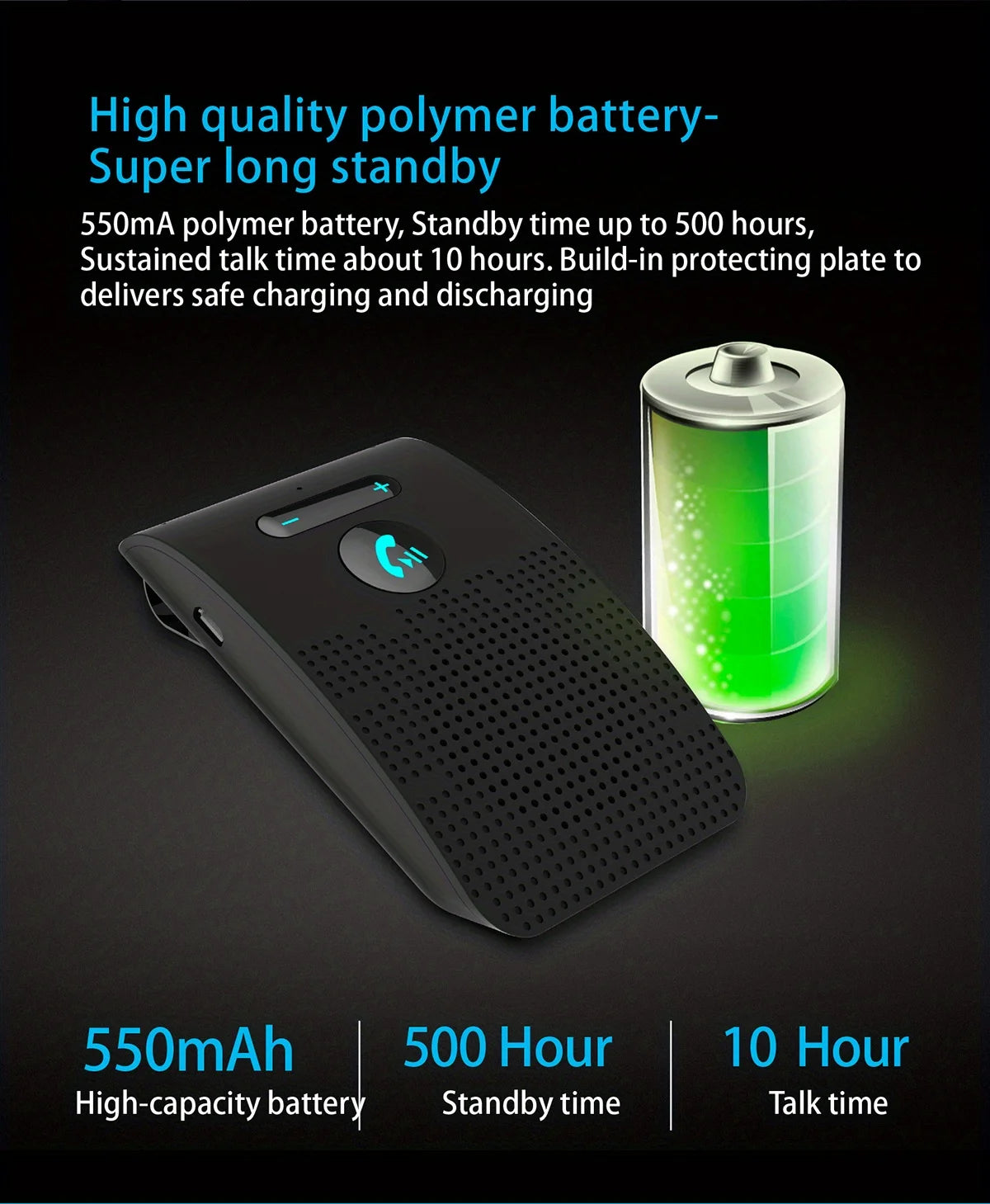 Wireless Bluetooth Hands-Free Car Kit with Sun Visor Speakerphone for Multi-Point Calls