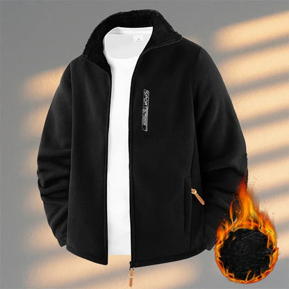 Men's Polar Fleece Jacket Winter Windproof Stand Collar Coat Zip-Up Thermal Fleece Lined Hoodie Casual Warm Outwear Clothing Top