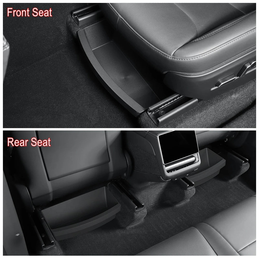 Under Seat Storage Box Organizer for Tesla Model Y Juniper 2025 2026 Underseat Storage Tray Bin Trash Can Car Travel Accessories