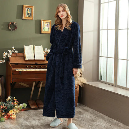 2026 Thickened Sherpa Couple Robe Long White Winter Sleepwear Belted Bathrobe
