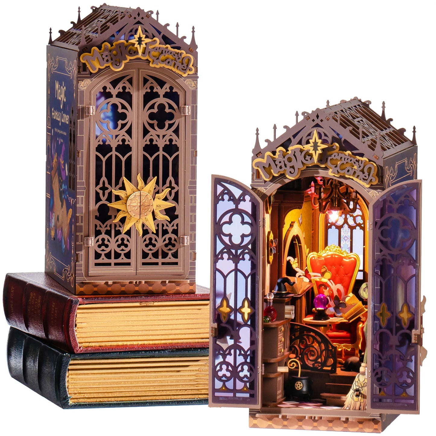 Rolife Magic Fantasy Corner DIY Book Nook Kit Tiny House Building Kit with LED for Home Bookshelf Decor Wooden 3D Puzzle Toys