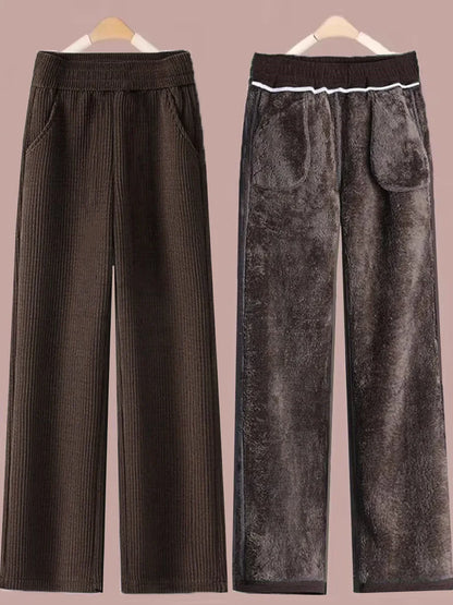 Fleece Lined Thick Corduroy High Waist Wide Leg Pants Women's Autumn Winter New Style Drapey Mom Straight Leg Trousers Trendy