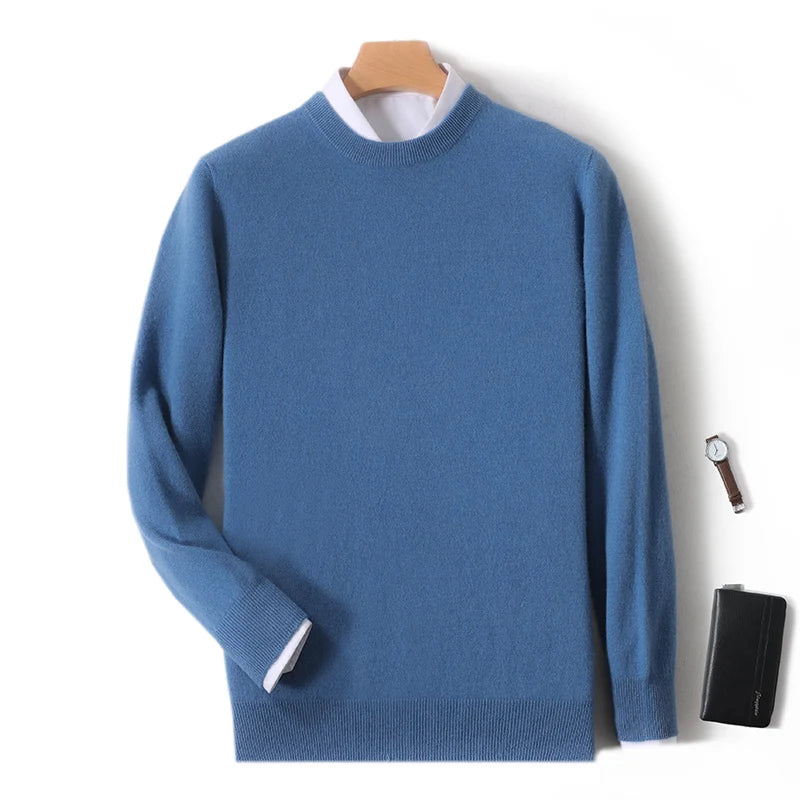 2025 100% Pure Merino Wool Men's Round Neck Pullover Solid Color Plus Size Casual Sweater Autumn And Winter Sports Cashmere Top