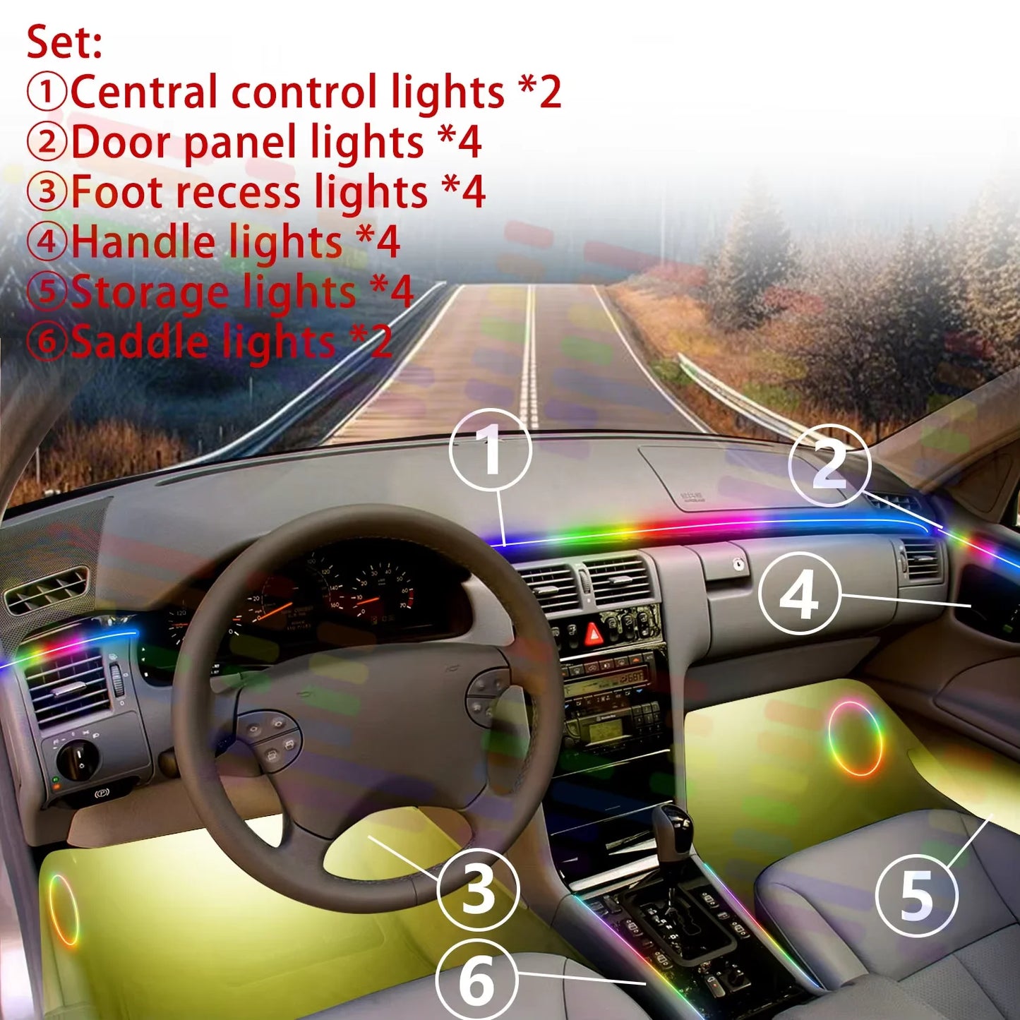 For Ford Transit Custom 2013~2023 MK1 Car LED Ambient Lamps Colorful Atmosphere Lights Auto Interior Neon Strip 64 RGB Lighting