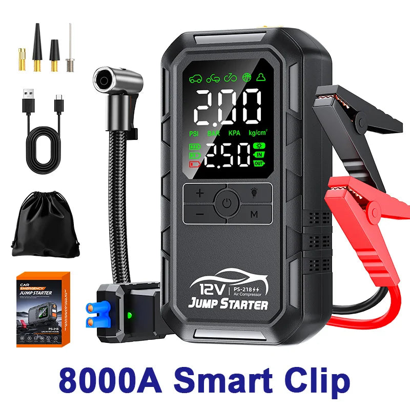 10000a 8000a Amp 7000a 6000a 180psi Smart Car 12v Battery Booster Auto Tire Super Compressor Air Pump Power Bank Jump Starter