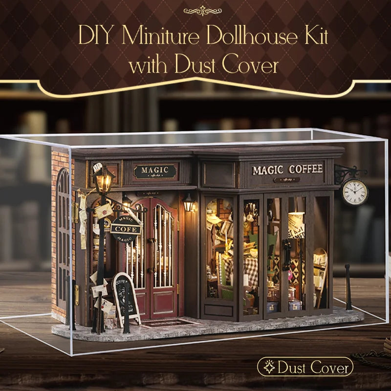 CUTEBEE Dollhouse Miniature with Furniture 3D DIY Wooden Dollhouse Kit with Dust Proof Creative Room Home Decor for Coffee Shops