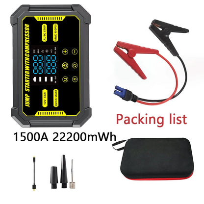 Car Jump Starter 1500A Power Bank 150PSI Pump Air Compressor Emergency Battery Booster Power Bank Start