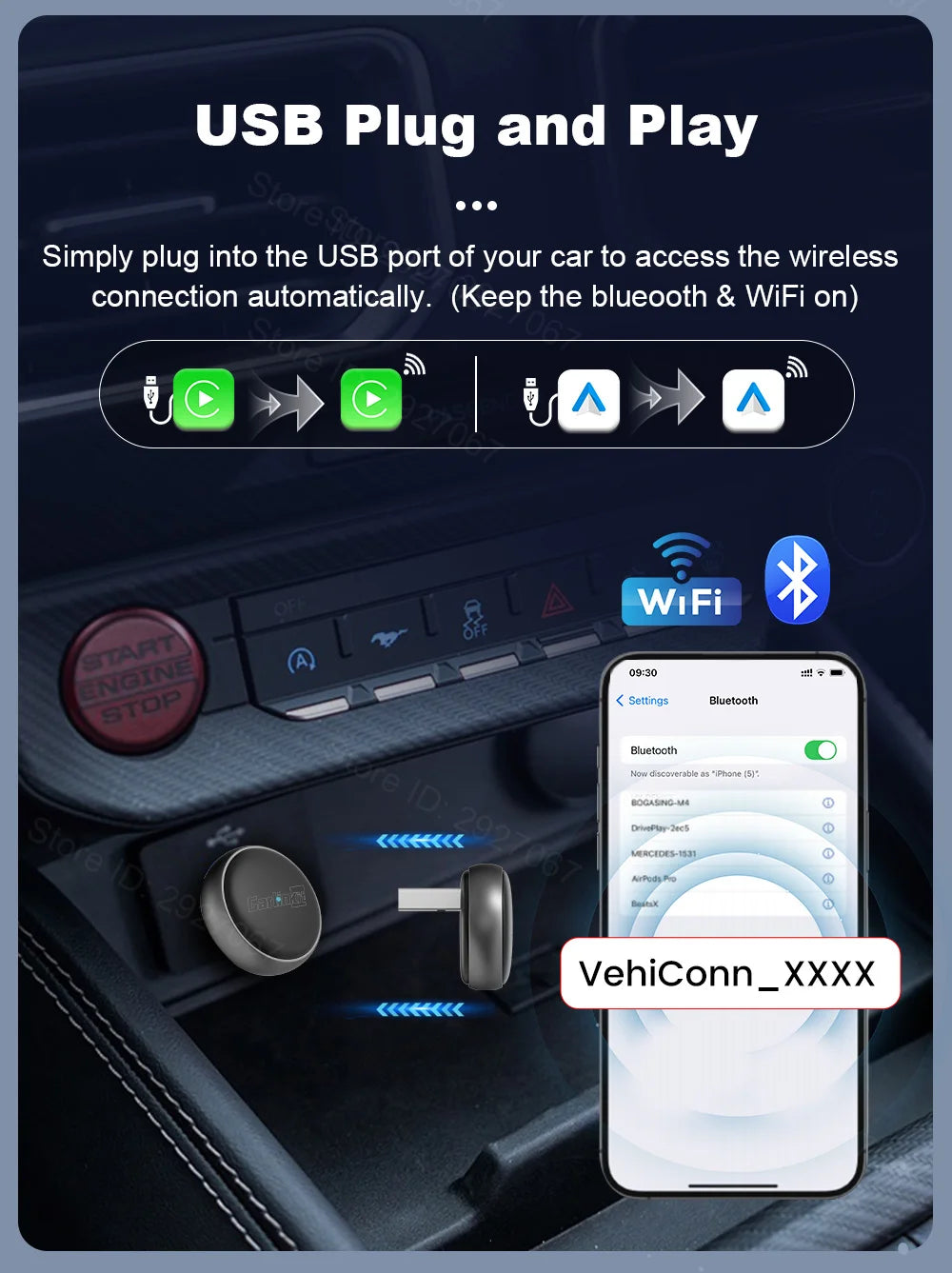 CarlinKit Mini Ultra 3 Wireless CarPlay & Android Auto Adapter Wired To Wireless USB Dongle Plug and Play Fast Auto Connection