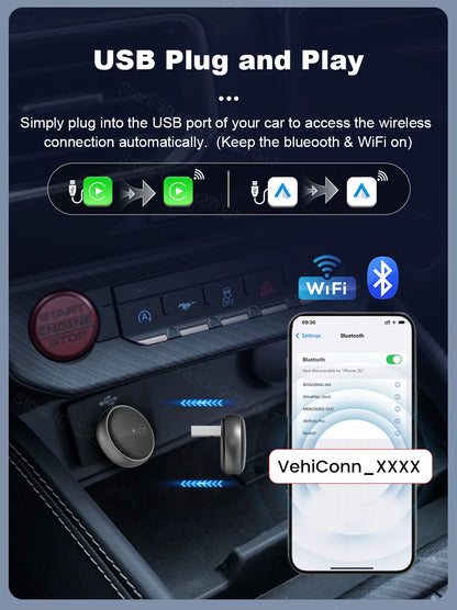 CarlinKit Mini Ultra 3 Wireless CarPlay & Android Auto Adapter Wired To Wireless USB Dongle Plug and Play Fast Auto Connection