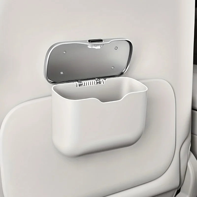 1pcs  Hanging Multifunctional Car Trash Can with Lid Button Wet Dry Use Auto Interior Storage Organizer Bin