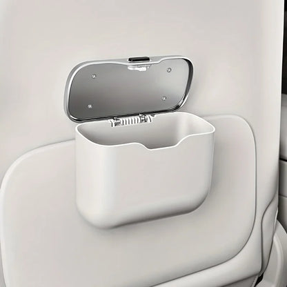 1pcs  Hanging Multifunctional Car Trash Can with Lid Button Wet Dry Use Auto Interior Storage Organizer Bin