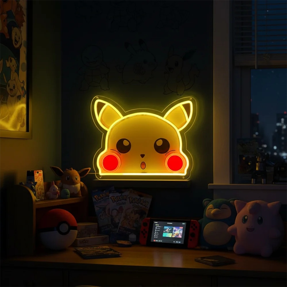 Custom Pokemon Pikachu Acrylic Neon LED Light Animes Artwork for Home Festival Party Salon Bar Hotel Business Shop,Etc.