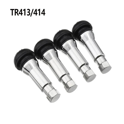TR413/414 Chrome Aluminium Tubeless Tyre Valve Stem Cap Snap in Wheel Tire Valve Core Stems Rubber Dustproof Cover