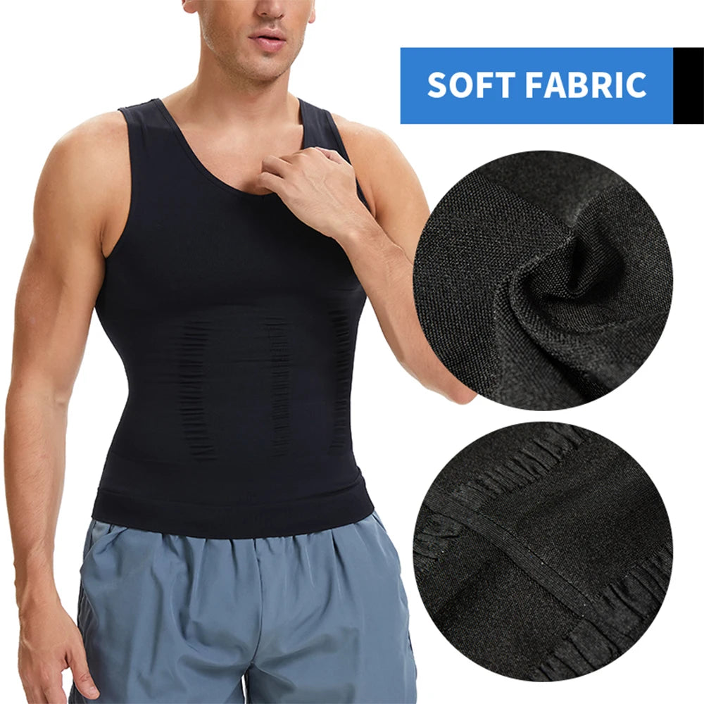 Men's Body Shaper Slimming Shirt V Neck Tummy Vest Compression Base Layer Slim Muscle Tank Top Shapewear