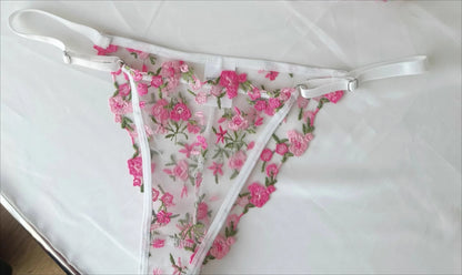 Pure & Sexy Japanese Lingerie Set, Pink Floral Tulle with Embroidery, Harajuku Style Aesthetic Set BANERDANNI Sexy Panty &Tusjy