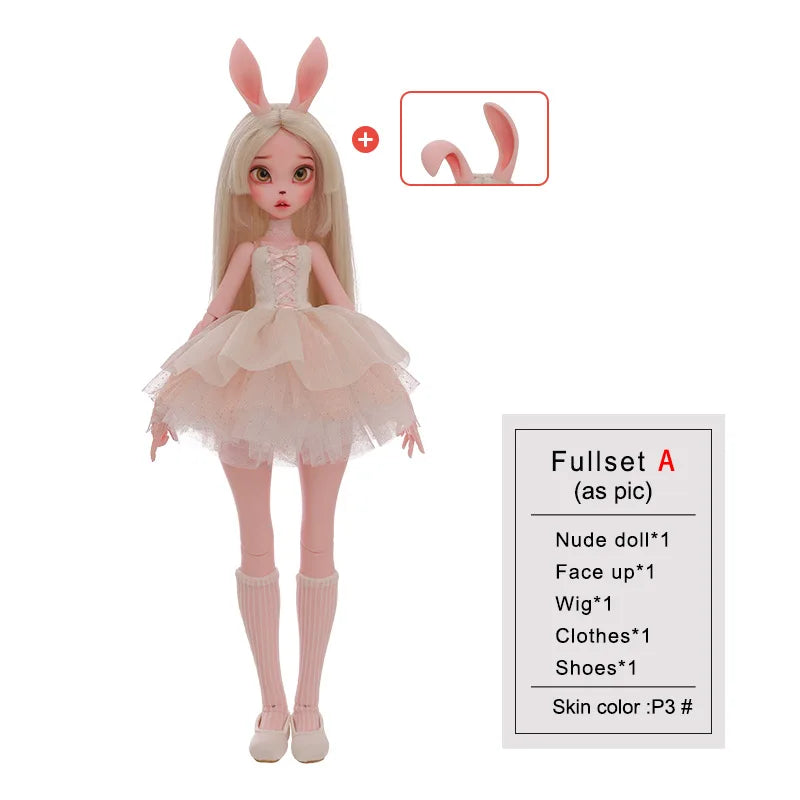1/4 BJD Doll Kacey Upright And Floppy Ears  Cute Bunny Toys Pure Handicraft Art Ball Jointed Doll