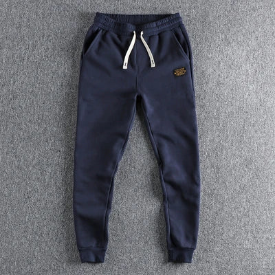 Autumn Winter American Retro Heavyweight Velvet Sweatpants Men's Fashion Pure Cotton Drawstring Sport Casual Ankle-tied Pants