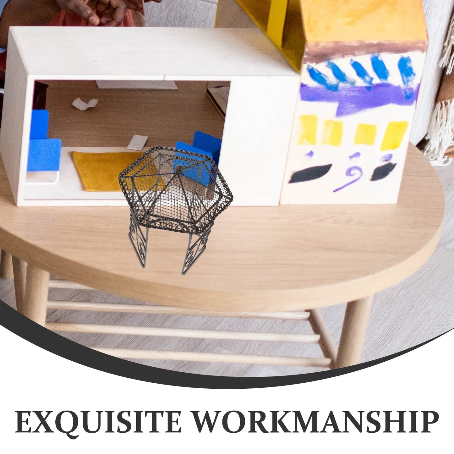 4Pcs Mini Iron Pavilion Miniature Furniture Micro Landscape Fairy Garden Decoration Dollhouse Accessories Mini Iron Pavilion Toy