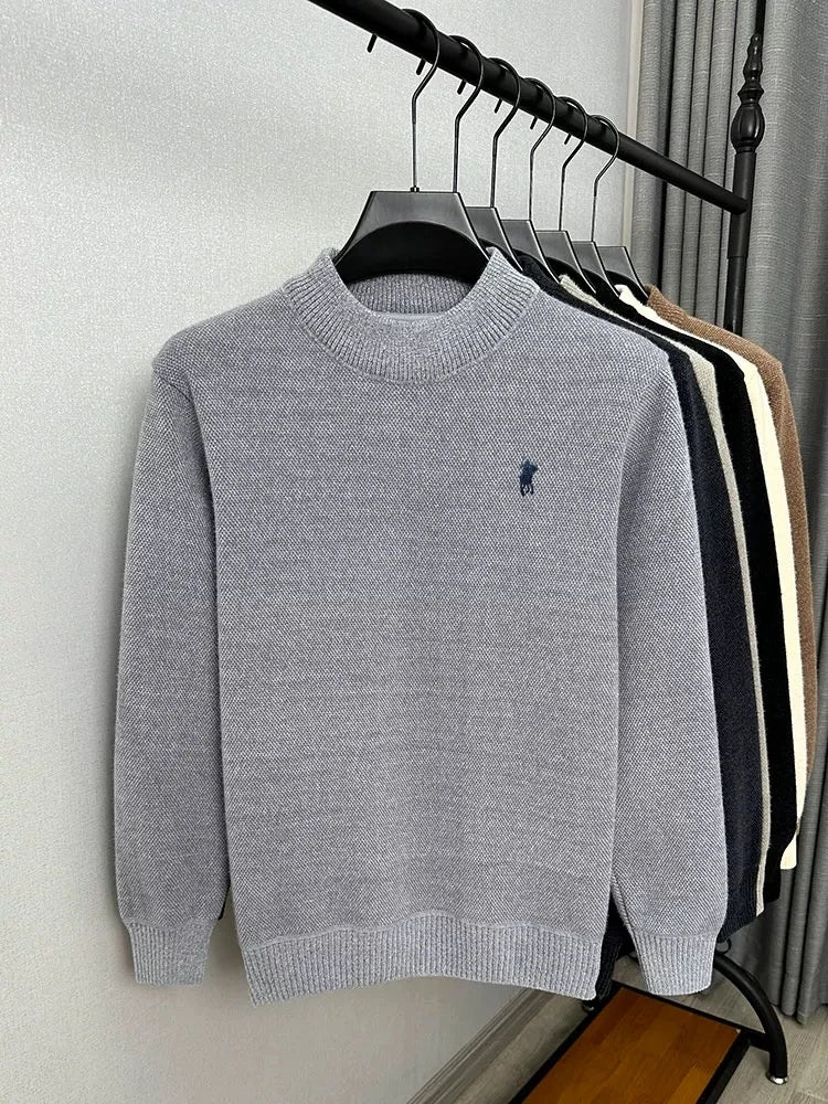 High end brand velvet sweater men's new designer fashion exquisite pony embroidery winter thick warm round neck knitted pullover