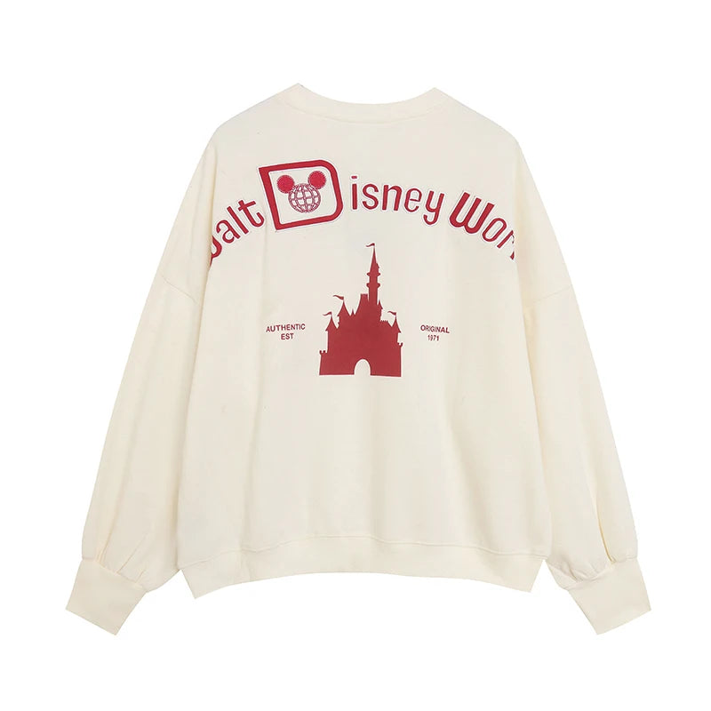 Loose Fit Fleece Lined Hoodie Women's Spring Autumn Youthful Embroidered round Neck Sweatshirt Large Size Letter Stitching Top