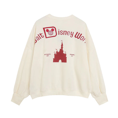 Loose Fit Fleece Lined Hoodie Women's Spring Autumn Youthful Embroidered round Neck Sweatshirt Large Size Letter Stitching Top