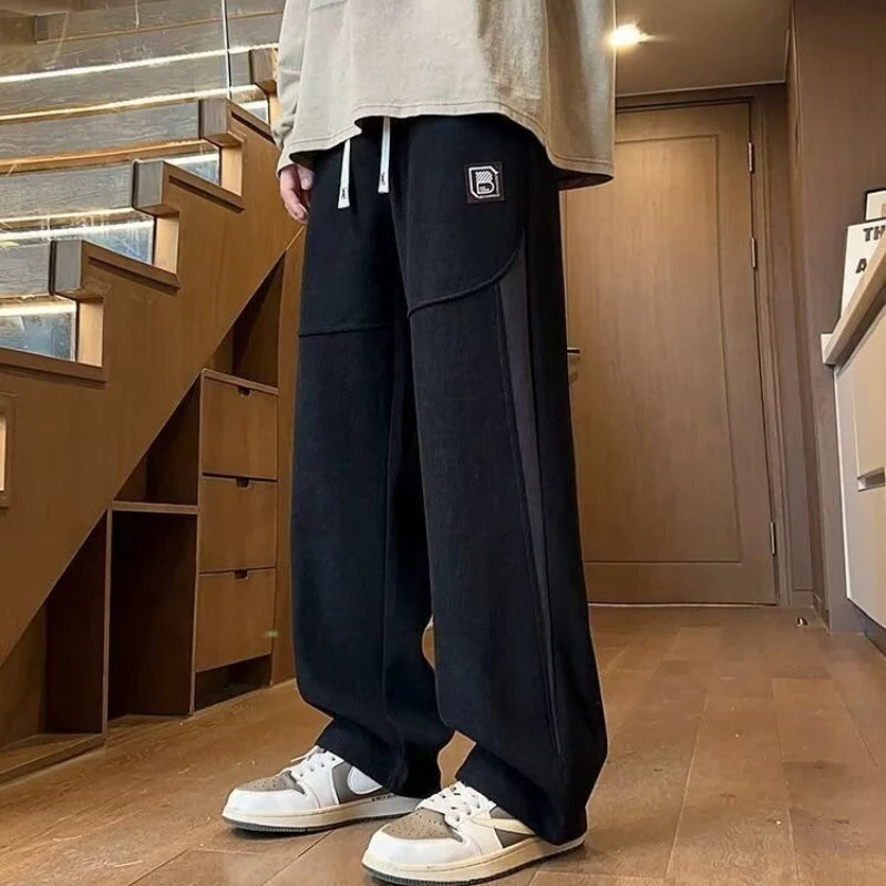 Autumn Winter Men’s Thermal Joggers Soft Fleece Lined Straight Trousers Loose Fit Casual Pants for Outdoor School